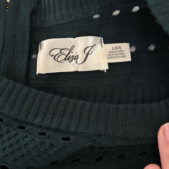 Eliza J Knit Dress Midi Fit & Flare Sweater Dark Green Zip Back Classic Office - Picture 7 of 11